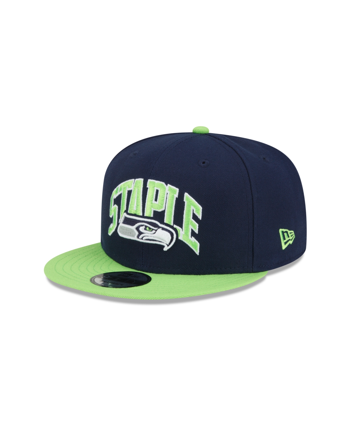 New Era Men's  X Staple College Navy, Neon Green Seattle Seahawks Pigeon 9fifty Snapback Hat In College Navy,neon Green