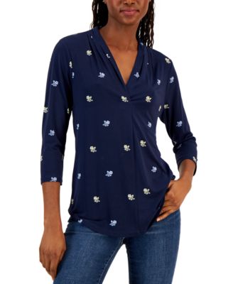 Charter Club - Ditsy-Print V-Neck Top