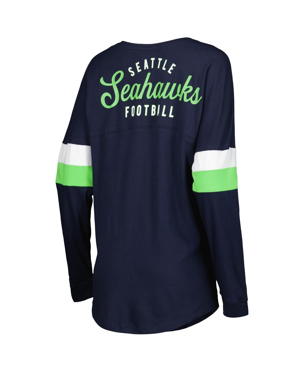 Shop New Era Women's  College Navy Seattle Seahawks Athletic Varsity Lace-up Long Sleeve T-shirt
