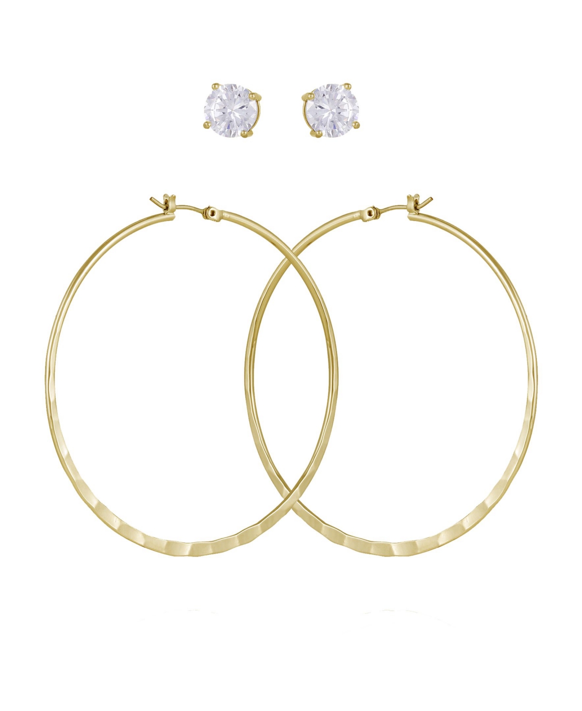 2-Pc. Set Crystal Stud & Hoop Earrings - Gold