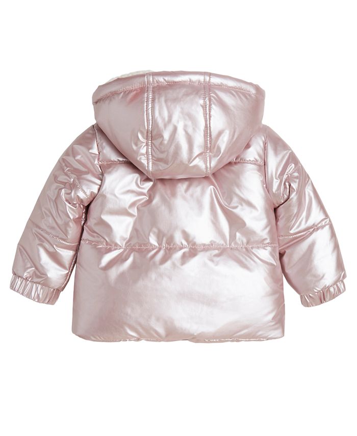 GUESS Baby Girls Metallic Nylon Hooded Puffer Jacket Macy's