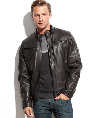 Calvin Klein Leather Moto Jacket - Coats & Jackets - Men - Macy's