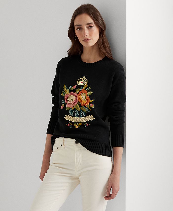 Lauren Ralph Lauren Women's Intarsia-Knit Cotton-Blend Sweater & Reviews -  Sweaters - Women - Macy's