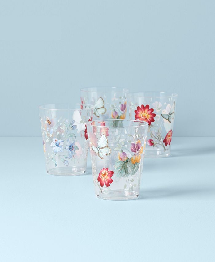 Lenox Butterfly Meadow Collection 4-Pc. Acrylic Double Old-Fashioned ...