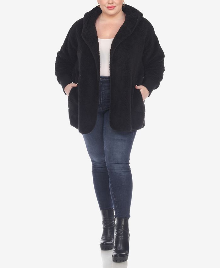 White Mark Plus Size Plush Hooded Cardigan Jacket with Pockets Macy's