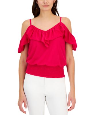 I.N.C. International Concepts Women s Ruffled Cold Shoulder Top Created for Macy s Macy s