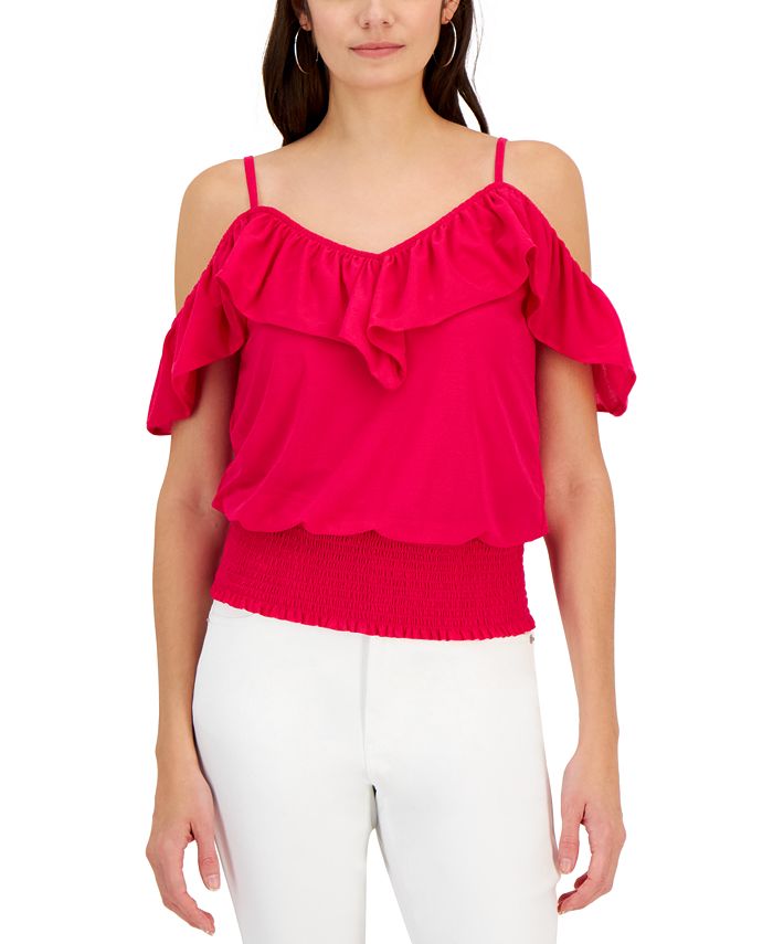 I.N.C. International Concepts Women s Ruffled Cold Shoulder Top
