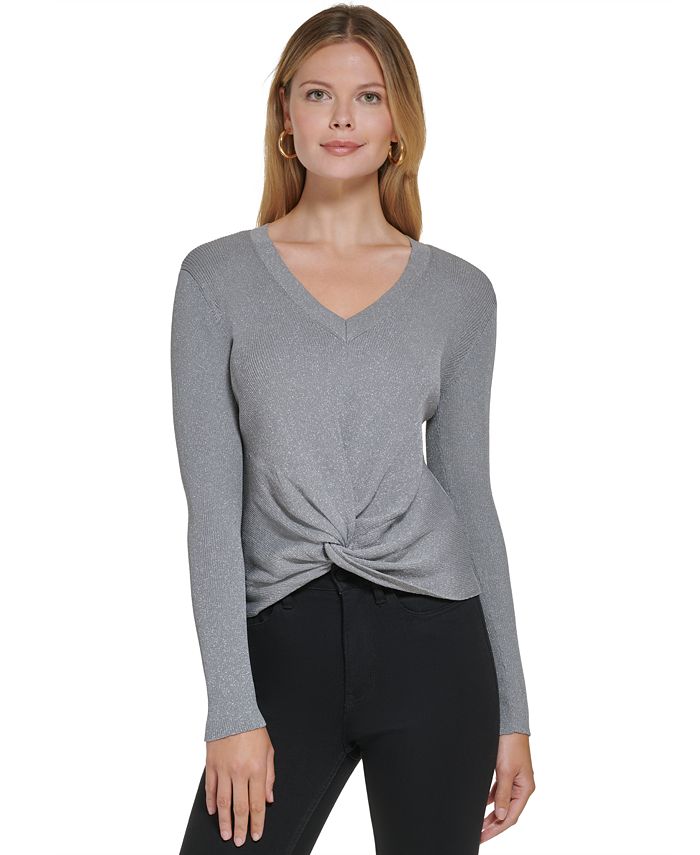 V neck discount twist front sweater