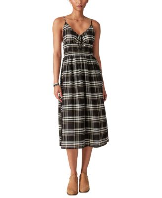 Lucky Brand - Women's Smocked Tie-Front Plaid Midi Dress