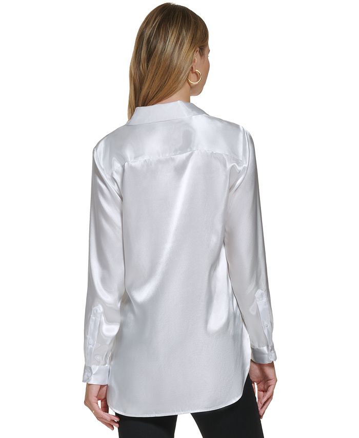 Calvin Klein Women's Oversized Satin Button Down Shirt Macy's