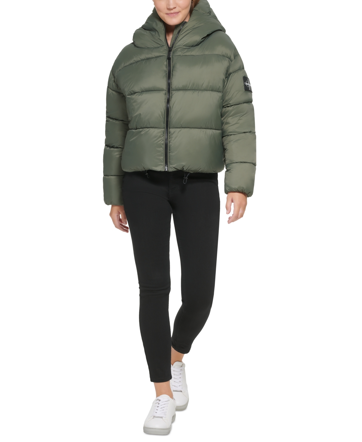 Calvin Klein Jeans  Women's Cropped Hooded Puffer Jacket In Thyme |  ModeSens