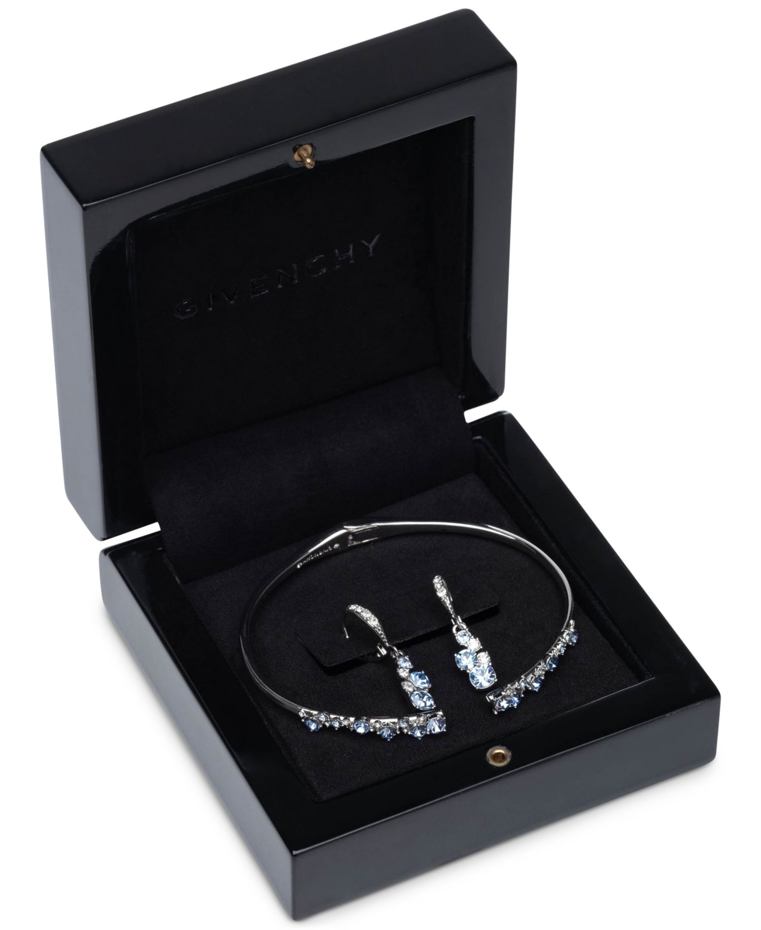Silver-Tone 2-Pc. Set Stone Scatter Cluster Cuff Bangle Bracelet & Matching Drop Earrings