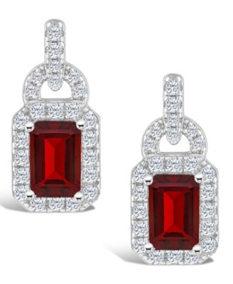 Garnet (1 1/2 ct. t.w.) and Topaz (3/8 ct. t.w.) Halo Drop Earrings in Sterling Silver