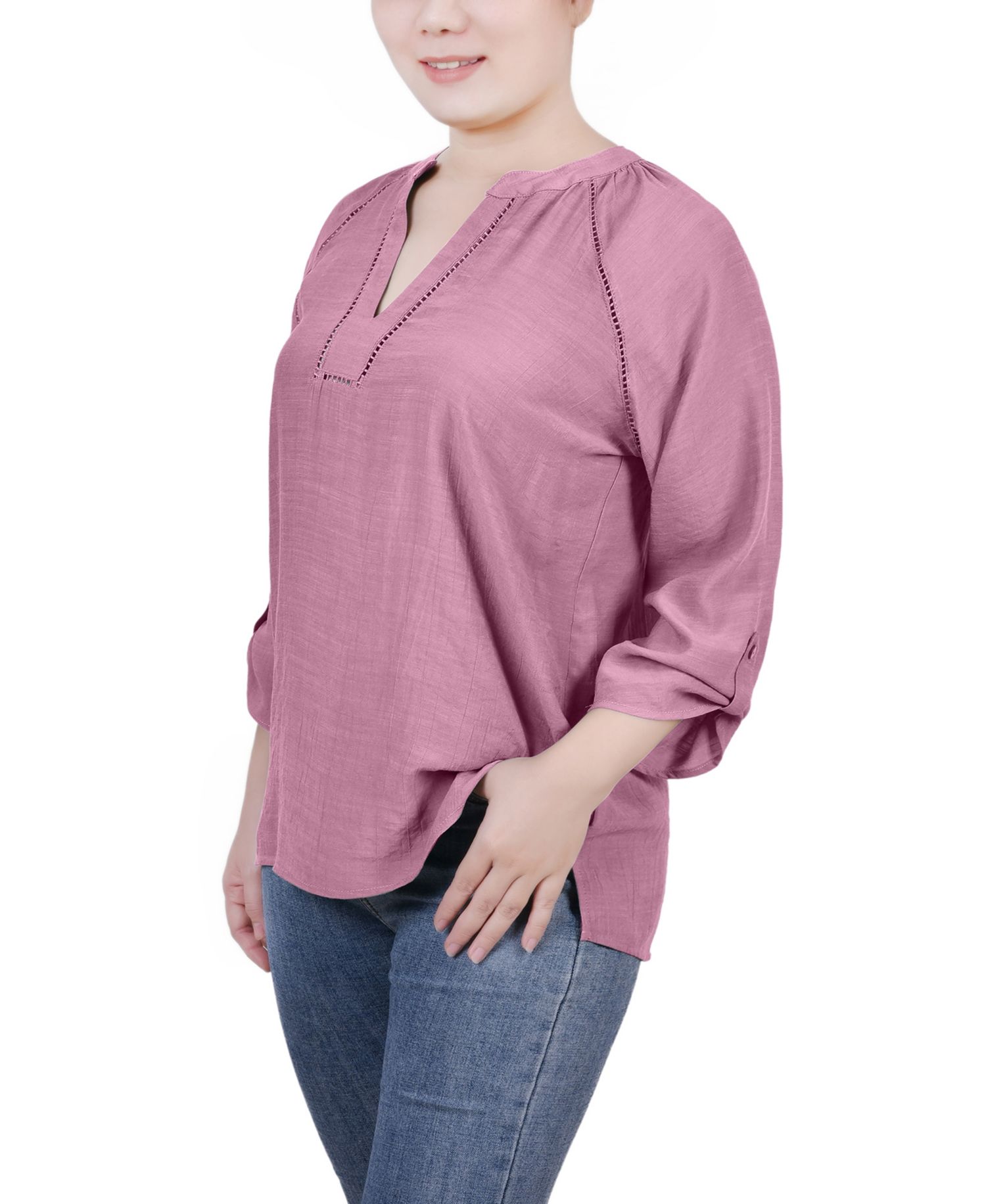 Petite Raglan Sleeve Split Neck Blouse