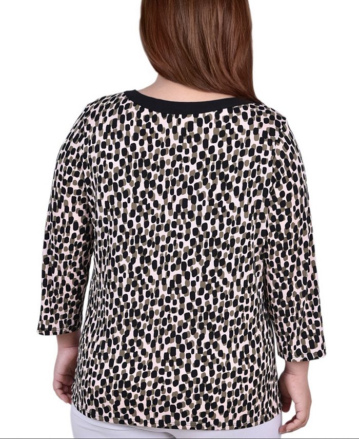 NY Collection Plus Size 3/4 Sleeve Top with Combo Bands - Macy's