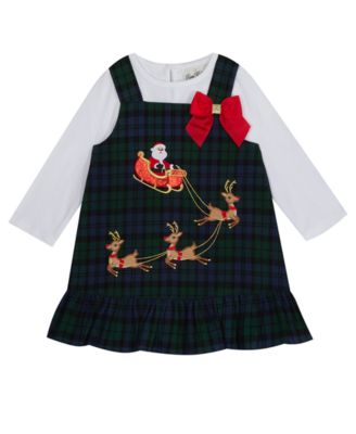 Rare Editions Little Girls Santa Sleigh Jumper with Knit Top Set
