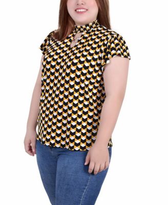 Plus Size Short Flutter Sleeve Mock Neck Top