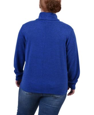 Plus Size Long Sleeve Overlapping Cowl Neck Top