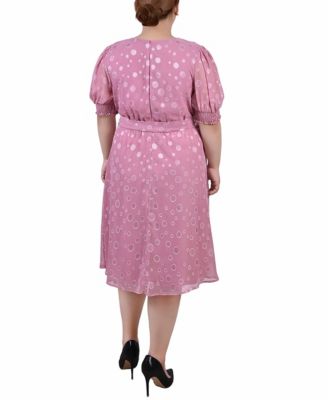 Plus Size Elbow Sleeve Swiss Dot Dress