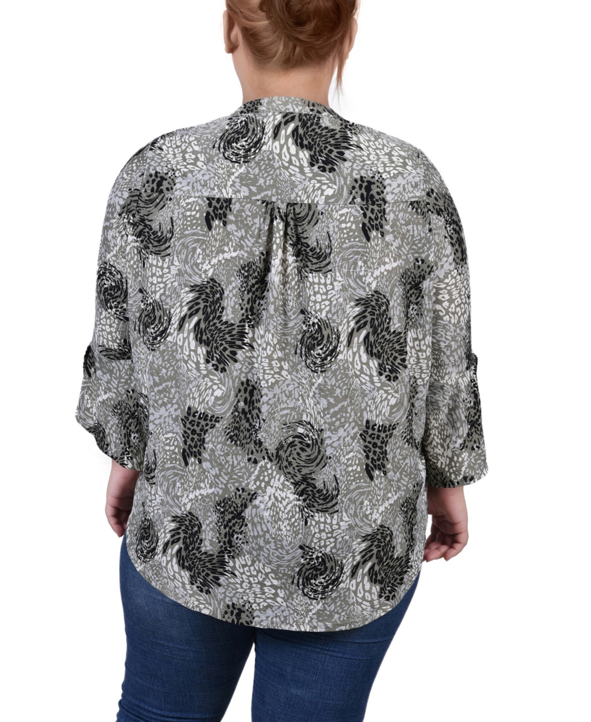 Ny Collection Plus Size 3/4 Sleeve Overlapped Bell Sleeve Y-Neck Top