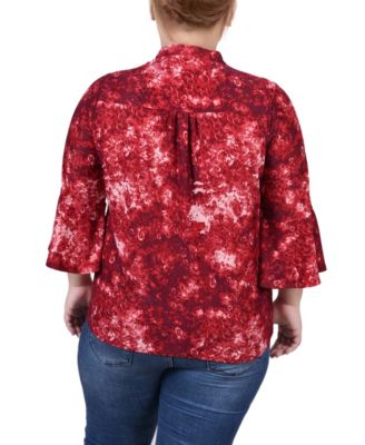 Plus Size Pleat Front Y-Neck Top