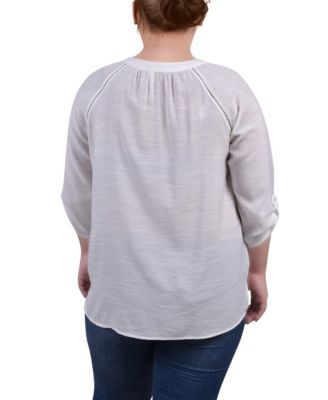 Plus Size Raglan Sleeve Split Neck Blouse 