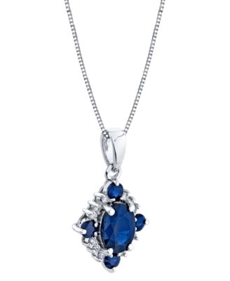 Sapphire (1-3/8 ct. t.w.) & Diamond (1/10 ct. t.w.) Oval Halo 18" Pendant Necklace in 10k White Gold