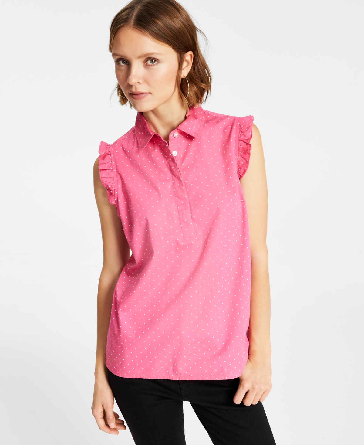 Tommy Hilfiger Women's Cotton Polka-Dot Flutter Top