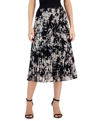 Alfani Women's Floral-Print Pleated Pull-On Midi Skirt, Created for ...