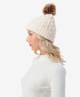 Women's Cable Knit Pom Beanie with Cuff