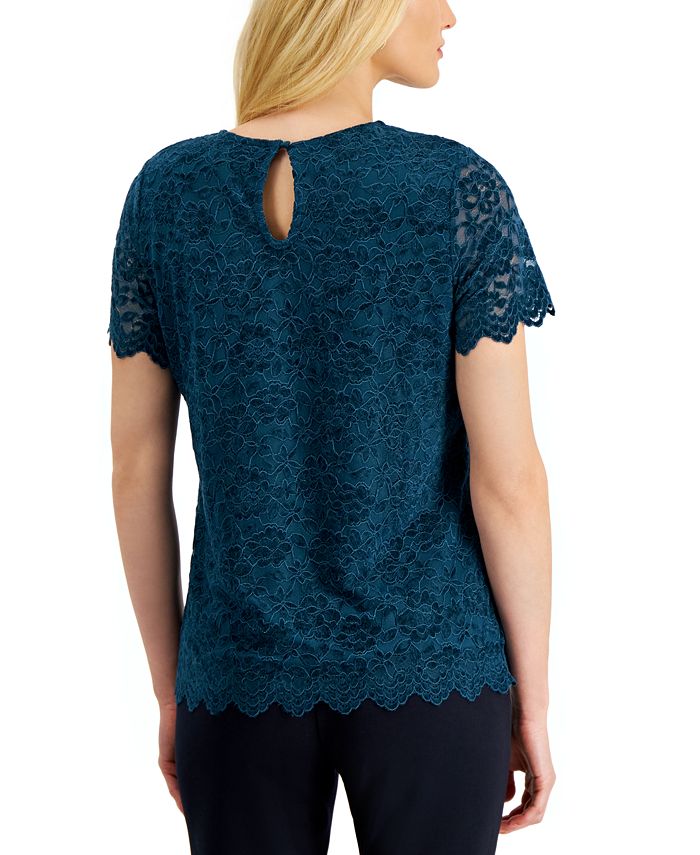 Tahari ASL Women's ShortSleeve Lace Crewneck Tee Macy's