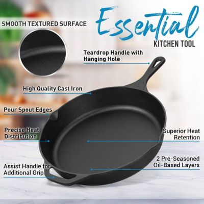 cast iron 12 InchHeavy Duty Pre-Seasoned Pan - Grill, Stovetop, Induction, Oven & Campfire Safe