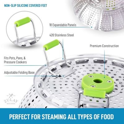Expandable Vegetable Steamer Basket Stainless Steel Fits Various Size Pots, Pans, & Pressure Cookers