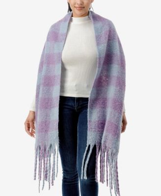 Women's Cozy Plaid Blanket Scarf with Fringe