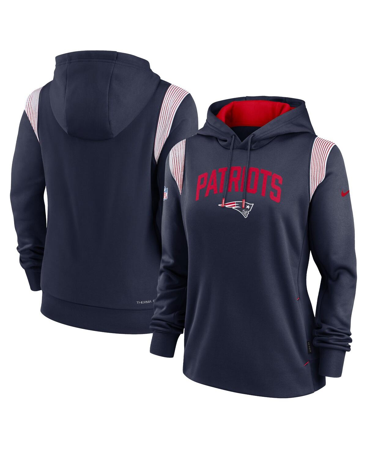 NIKE WOMEN'S NIKE NAVY NEW ENGLAND PATRIOTS SIDELINE STACK PERFORMANCE PULLOVER HOODIE