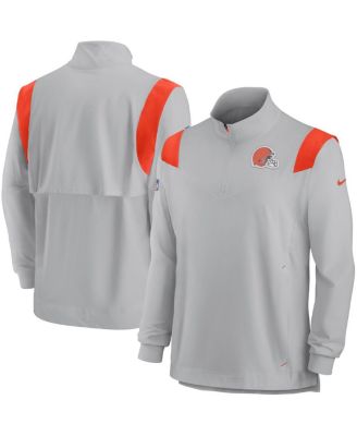 Men's Gray Cleveland Browns Sideline Coach Chevron Lockup Quarter-Zip Long Sleeve Top