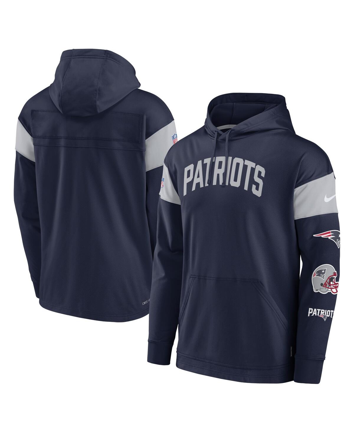 Shop Nike Men's  Navy New England Patriots Sideline Athletic Arch Jersey Performance Pullover Hoodie