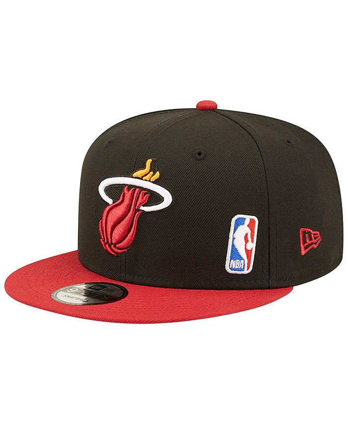 New Era Men's Black, Red Miami Heat Back Letter Arch 9FIFTY Snapback ...