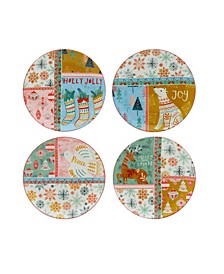 Cottage Christmas Party Plates, Set of 4