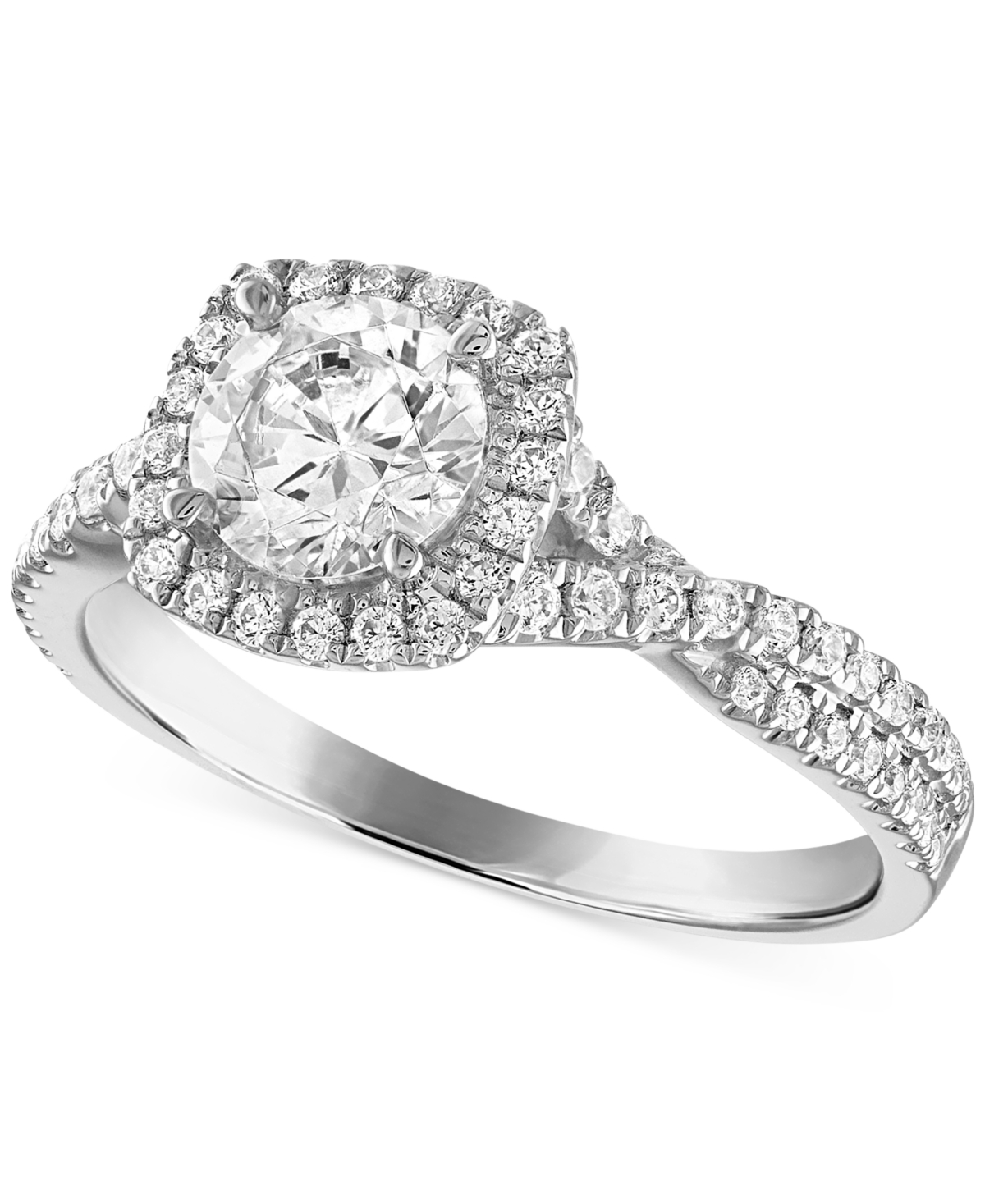 Certified Diamond Halo Engagement Ring (1-1/3 ct. t.w.) in 14k White Gold featuring diamonds with the De Beers Code of Origin, Created for Mac