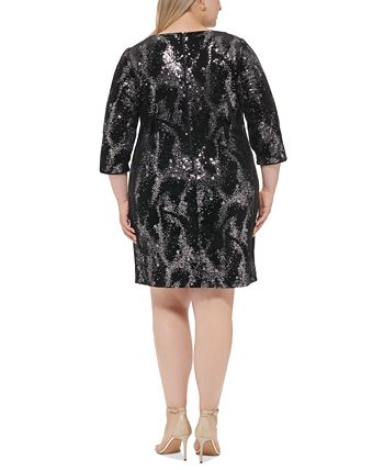 Eliza J Plus Size Sequined Velvet Boat-Neck Dress - Macy's