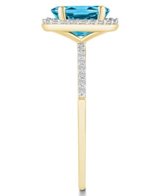 Blue Topaz (1-3/5 ct. t.w.) and Lab-Grown Sapphire (1/5 ct. t.w.) Halo Ring in 10K Yellow Gold