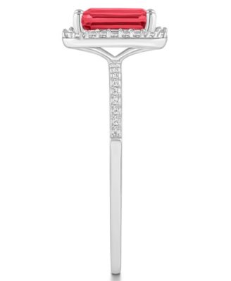 Lab-Grown Ruby (2 ct. t.w.) and Lab-Grown Sapphire (1/4 ct. t.w.) Halo Ring in 10K White Gold