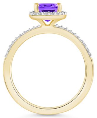 Amethyst (1-1/5 ct. t.w.) and Lab Grown Sapphire (1/5 ct. t.w.) Halo Ring in 10K Yellow Gold