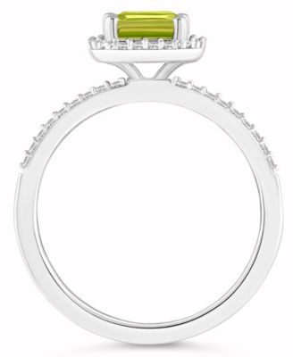 Peridot (1-2/3 ct. t.w.) and Lab-Grown Sapphire (1/4 ct. t.w.) Halo Ring in 10K White Gold