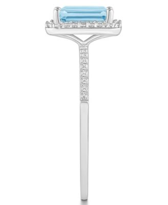 Lab-Grown Spinel Aquamarine (1-3/4 ct. t.w.) and Lab-Grown Sapphire (1/4 ct. t.w.) Halo Ring in 10K White Gold