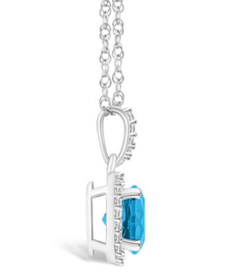 Topaz (1-2/3 ct. t.w.) and Lab Grown Sapphire (1/6 ct. t.w.) Halo Pendant Necklace in 10K White Gold
