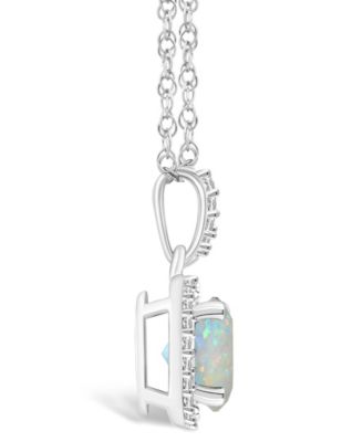 Created Opal (1/2 ct. t.w.) and Created Sapphire (1/6 ct. t.w.) Halo Pendant Necklace in 10K White Gold