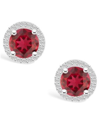 Lab Grown Ruby (2 ct. t.w.) and Lab Grown Sapphire (1/5 ct. t.w.) Halo Studs in 10K White Gold