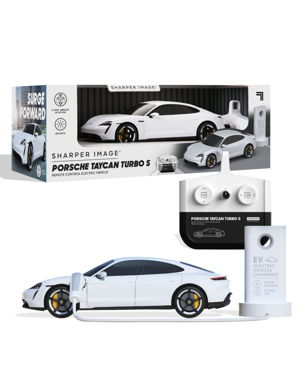 Sharper Image Porsche Taycan Turbo S Remote Control Electric Car In White